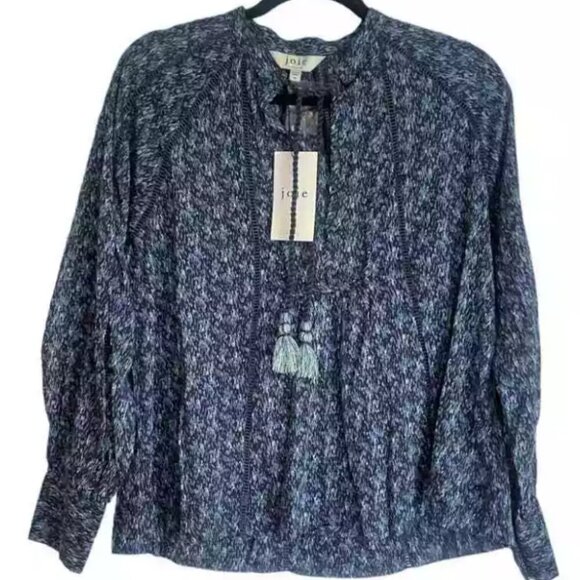 Joie Cotton Boho Blouse Womens Small Blue V-Neck Long Sleeve Dracha Top Summer - Picture 4 of 9